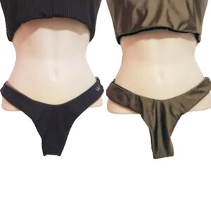 Briavia Reversible Ribbed Bikini Bottom Black Olive Medium